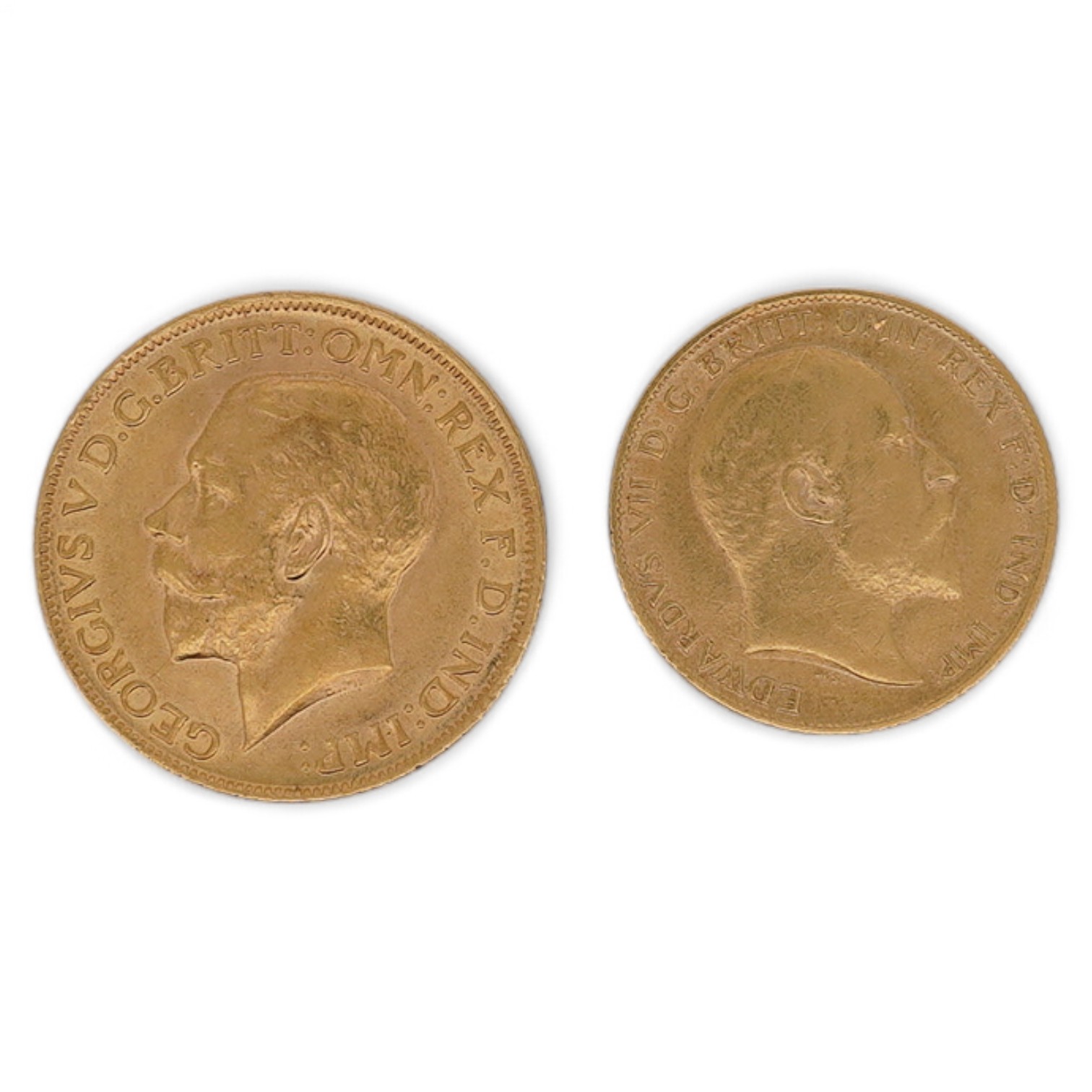 British gold coins, George V gold sovereign 1914, EF and Edward VII gold half sovereign, good VF